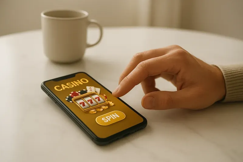 Man's hands tapping a mobile casino interface on phone