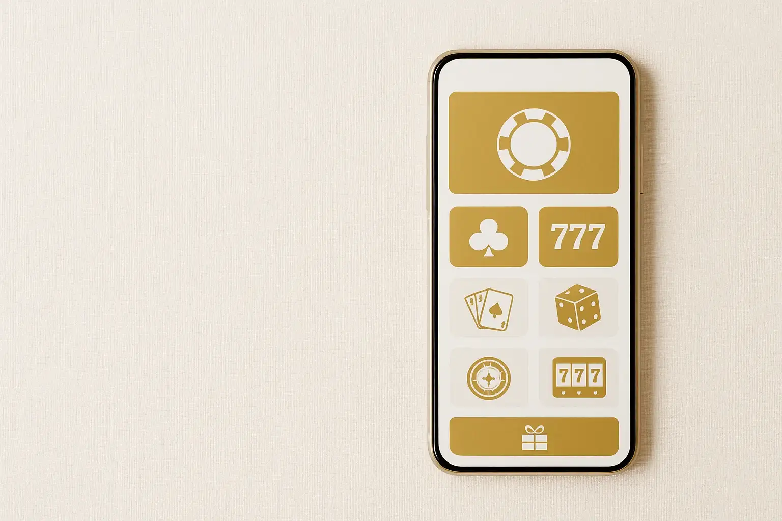 Casino App Interface Modern smartphone displaying sleek casino app with games and bonuses