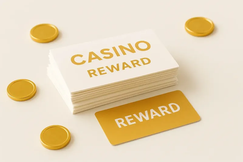 Stack of casino bonus vouchers and reward cards with gold coins