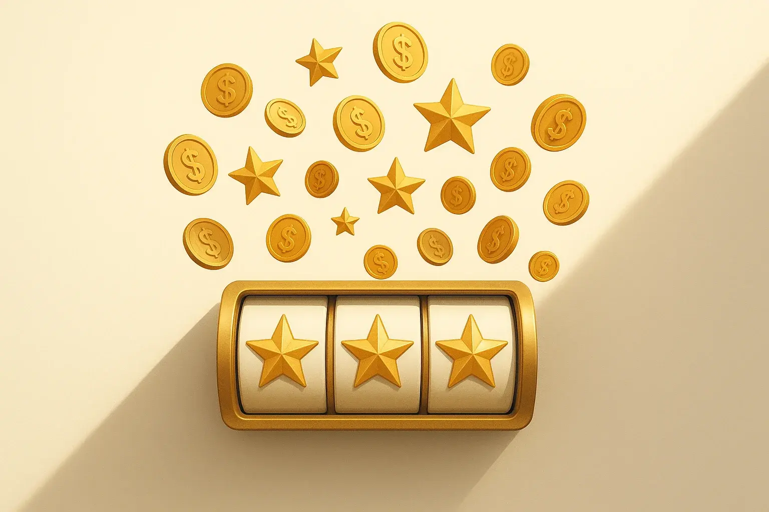 Slot Jackpot Scene Slot machine jackpot with floating coins and stars on white background